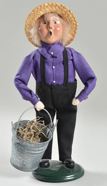 Amish Collection Boy With Bucket-Purple - No Box