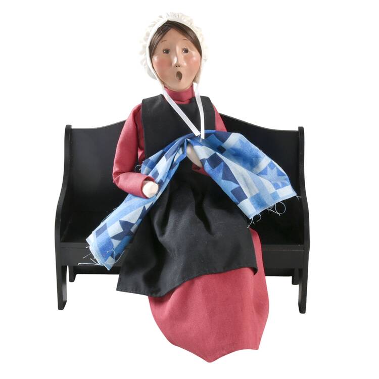 Amish Collection Woman Sitting With Quilt-Red - No Box