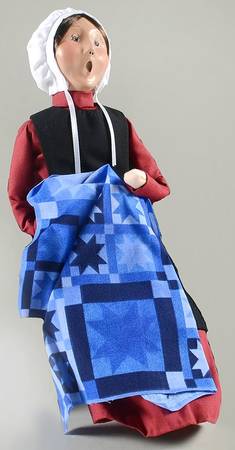 Amish Collection Woman Sitting With Quilt-Red - No Box