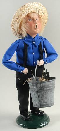 Amish Collection Boy With Bucket-Blue  - No Box