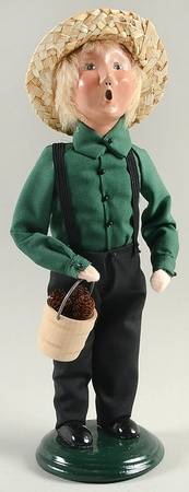 Amish Collection Boy W/Pail Of Pines Cones-Green - No Box