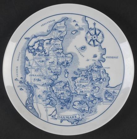Bygdo Plates Blue Map Of Denmark - No Box