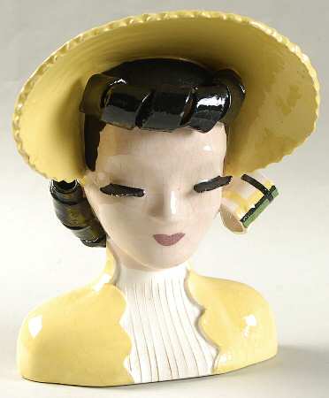 Betty Lou Nichols Head Vase Valerie  Ylw  Dress Plaid Ribb - No Box