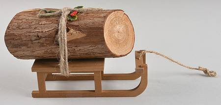 Accessories Yule Log On Sled With Holly - No Box