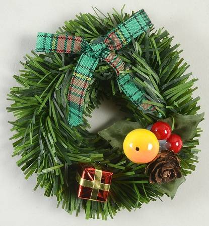 Accessories Wreath With Green Plaid Bow And Fruit - No Box