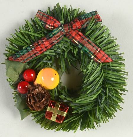 Accessories Wreath With Red Plaid Bow And Fruit - No Box
