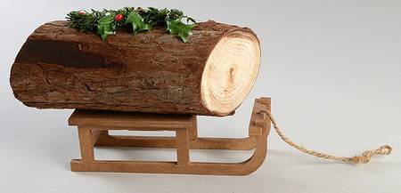 Accessories Yule Log On Sled With Garland - No Box