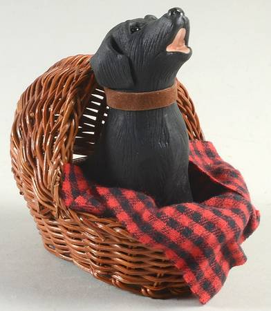 Singing Dogs Black Labrador Inside Basket  - No Box