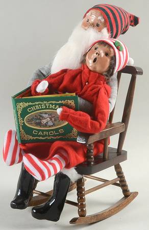 Santa & Mrs Claus Santa In Chair Reading To Boy - No Box