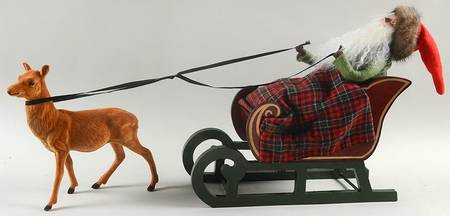 Santa & Mrs Claus Santa In Sleigh-Plaid Blanket-Brown Hat - No Box