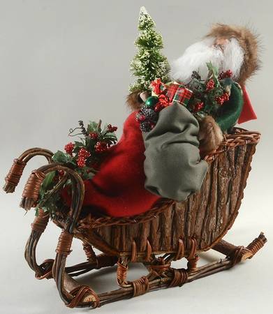 Santa & Mrs Claus Santa In Wicker Sleigh - No Box
