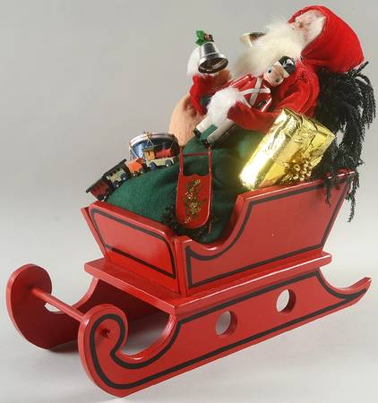 Santa & Mrs Claus Santa In Red Sleigh Of Toys - No Box