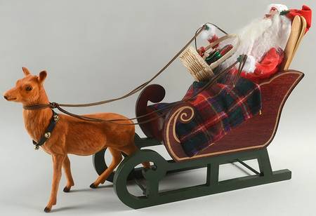 Santa & Mrs Claus Santa In Sleigh-Plaid Blanket - No Box