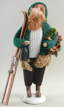 Santa & Mrs Claus Santa With Skis And Wreath - No Box