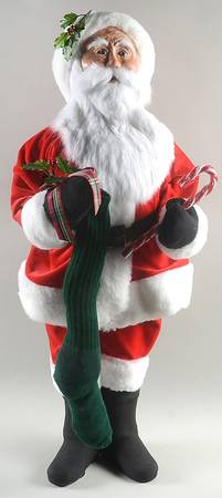 Fireside Display Red Velvet Santa W/Stocking & Candy Cane - No Box
