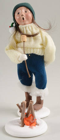 Winter Outdoor Activities Girl Roasting Marshmallow-White Sweater - No Box