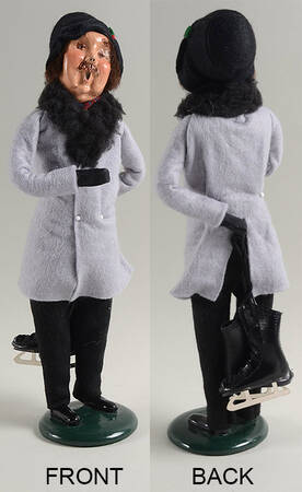 Winter Outdoor Activities Mustache Man With Skates-Gray Coat  - No Box