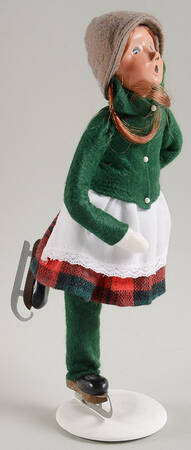 Winter Outdoor Activities Skater Girl-Green Coat/Plaid Skirt - No Box