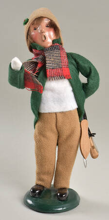 Winter Outdoor Activities Boy With Skates-Green Coat - No Box