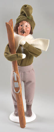 Winter Outdoor Activities Mustache Man With Skates-Green Coat  - No Box