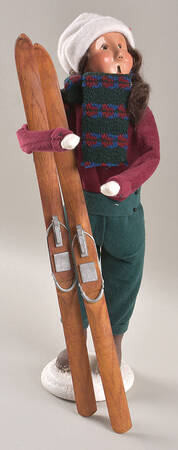 Winter Outdoor Activities Man With Skis-Red Coat - No Box