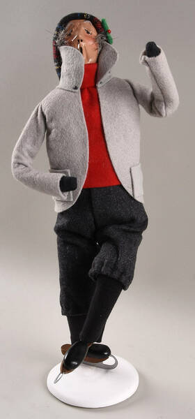 Winter Outdoor Activities Grandfather Skating Gray Coat - No Box