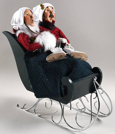 Winter Outdoor Activities Couple In Sleigh-Skates,Green Blanket - No Box