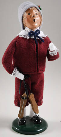 Winter Outdoor Activities Boy With Skates-Burgundy Suit - No Box