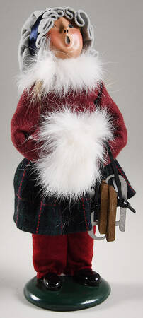 Winter Outdoor Activities Girl With Skates-Muff,Burgundy Coat - No Box