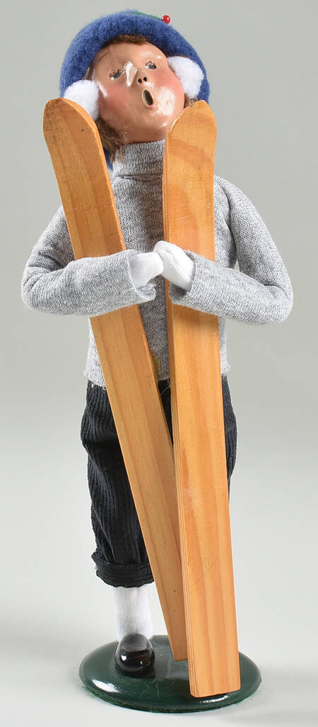 Winter Outdoor Activities Boy With Skis - Gray Sweater - No Box