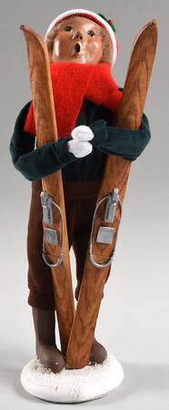 Winter Outdoor Activities Boy With Skis-Green - No Box