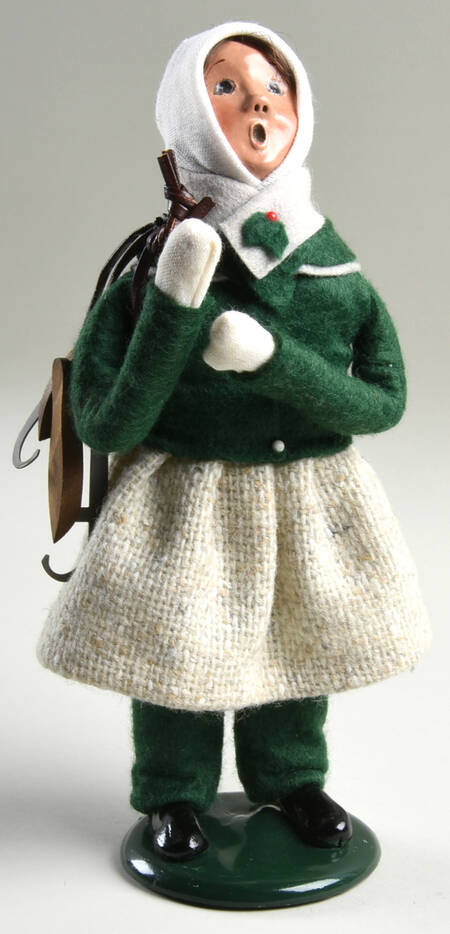 Winter Outdoor Activities Girl With Skates-Green Coat,Pants - No Box
