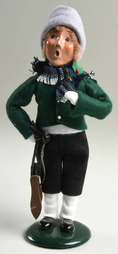 Winter Outdoor Activities Boy With Skates-Green Coat,Black Coat - No Box