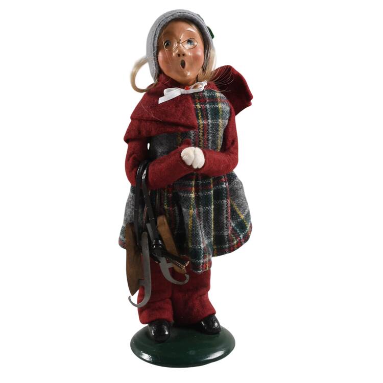 Winter Outdoor Activities Girl With Skates-Burgundy Pants - No Box 233