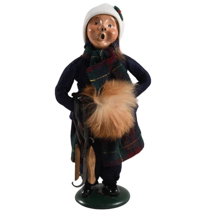 Winter Outdoor Activities Girl With Skates- Muff, Blue Coat - No Box