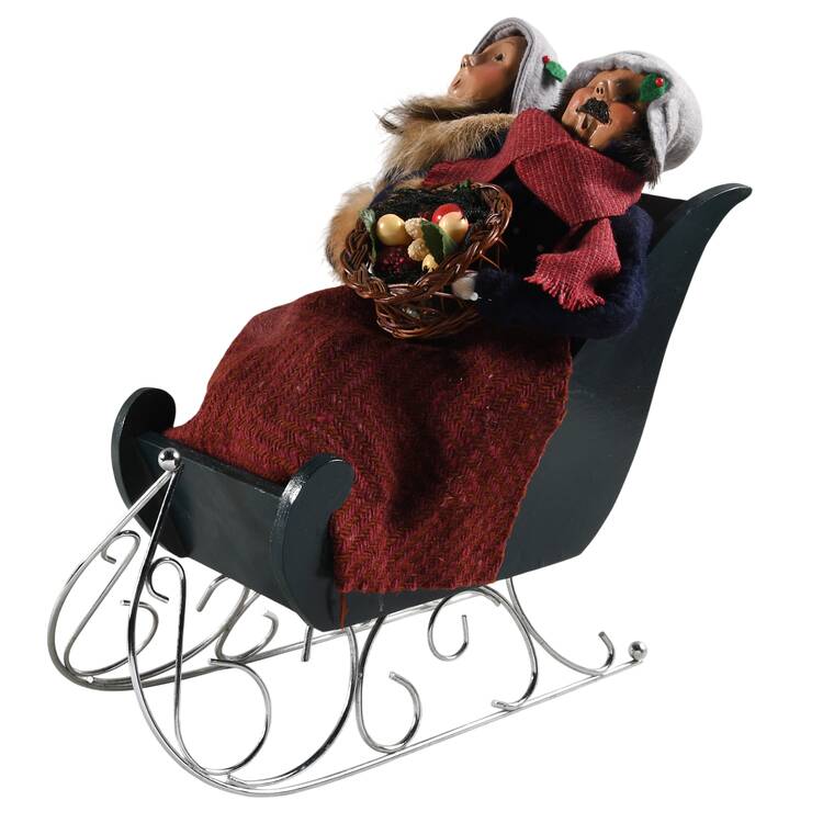Winter Outdoor Activities Couple In Sleigh-Fruit Basket - No Box