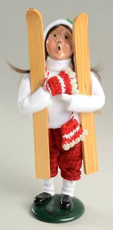 Winter Outdoor Activities Girl With Skis And Mittens-White Sweater - No Box