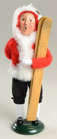 Winter Outdoor Activities Girl With Skis-Black Pants-Red Coat - No Box