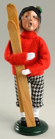 Winter Outdoor Activities Boy With Skis-Black&White Pants - No Box
