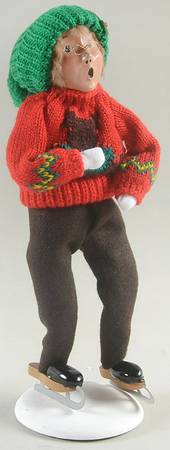 Winter Outdoor Activities Boy Skating-Red Sweater-Red Cap - No Box