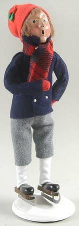Winter Outdoor Activities Boy Skating-Blue Coat-Red Cap - No Box