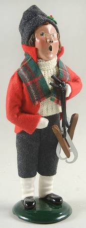 Winter Outdoor Activities Boy With Skates-Red Coat-White Sweater - No Box