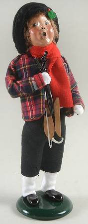 Winter Outdoor Activities Boy With Skates-Red Plaid Coat - No Box