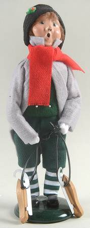 Winter Outdoor Activities Boy With Skates-Grey Coat - No Box