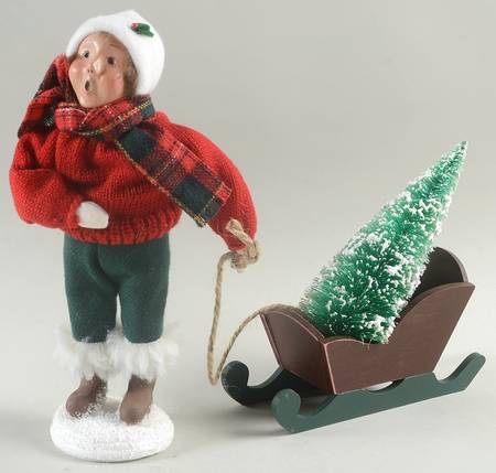 Winter Outdoor Activities Boy With Tree In Sled - No Box