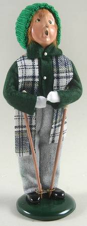 Winter Outdoor Activities Boy Holding Ski Poles - No Box