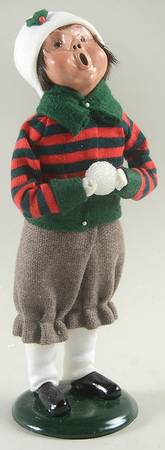 Winter Outdoor Activities Boy Holding Snowball-Striped Shirt - No Box