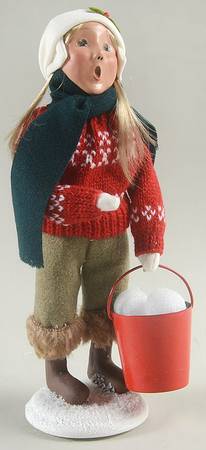 Winter Outdoor Activities Girl With Bucket Of Snowballs-Red Sweat - No Box 60