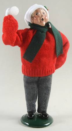 Winter Outdoor Activities Boy Holding Snowball-Red Sweater - No Box