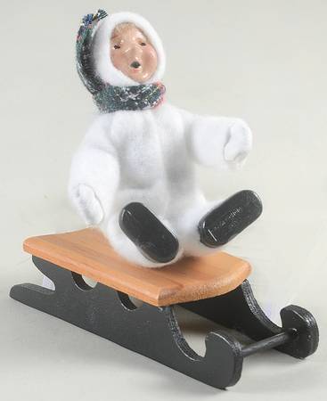 Winter Outdoor Activities Toddler On Sled-White Snowsuit - No Box